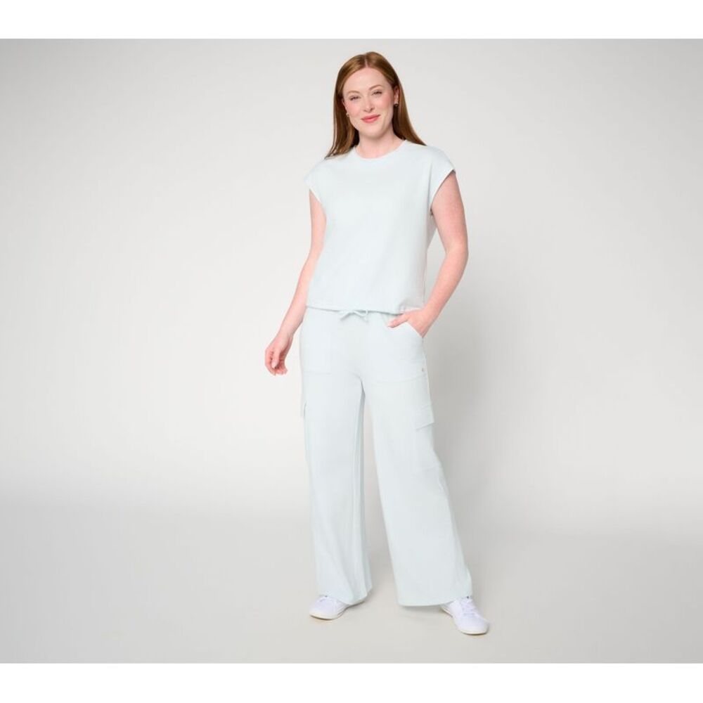 LATTELOVE Co. Women's Set Sz S French Terry Cap Sleeve & Cargo Pant Blue